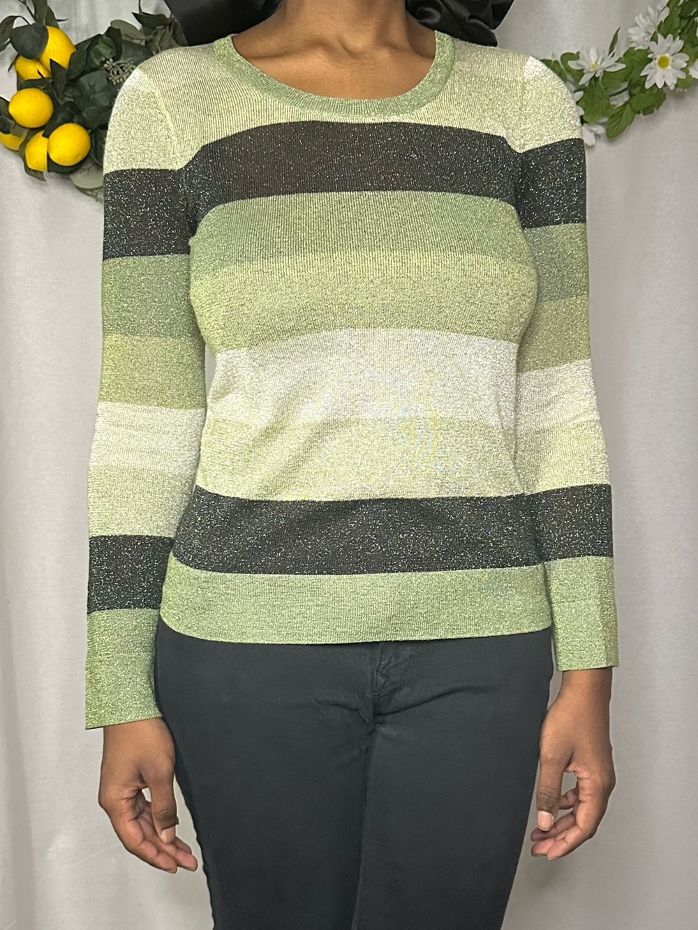 Antonio Melani long-sleeved metallic green striped shirt